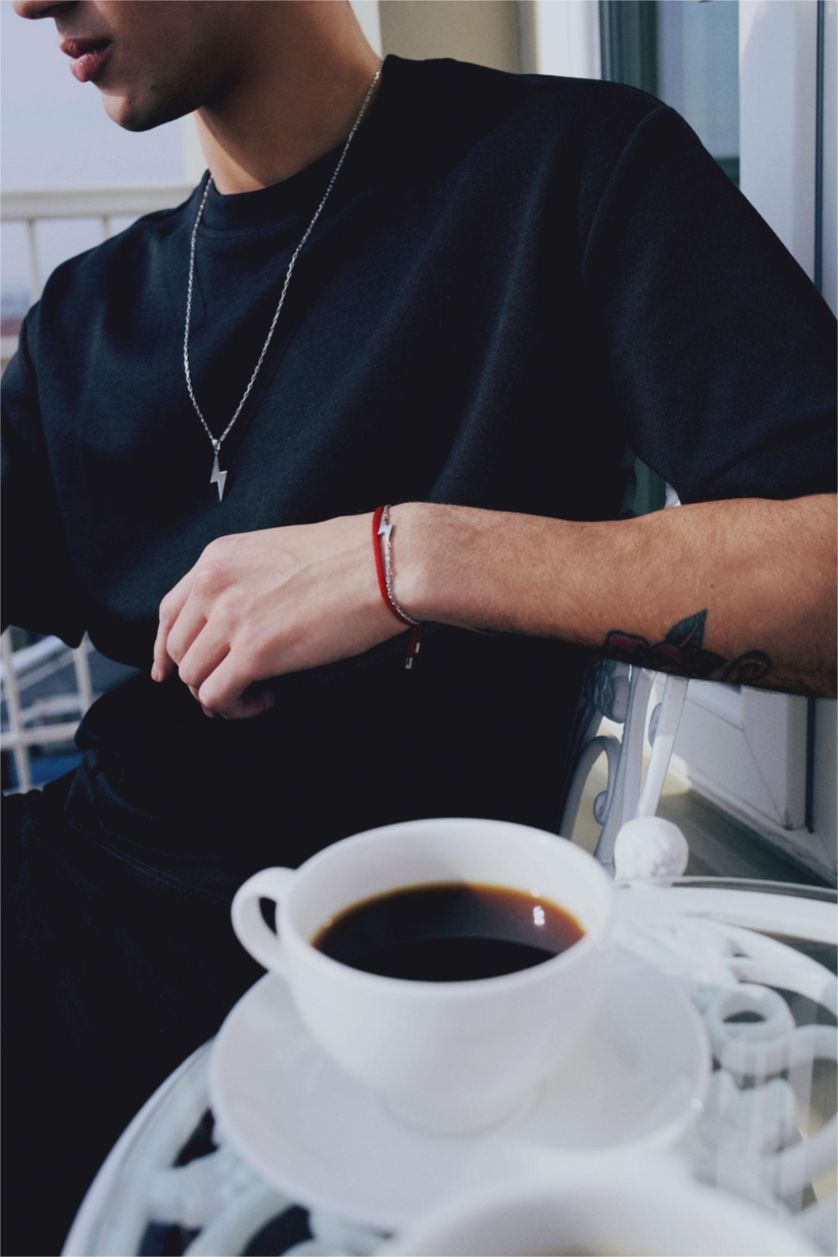 Erkek Kırmızı AtolyeWolf x DeFacto Erkek 2'li Kalın İp Çelik Parçalı ve Çelik Zincir Bileklik