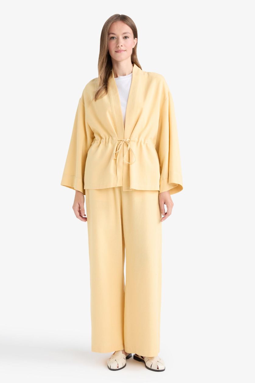 WOMAN Yellow Straight Leg Linen-Blend Capri Pants