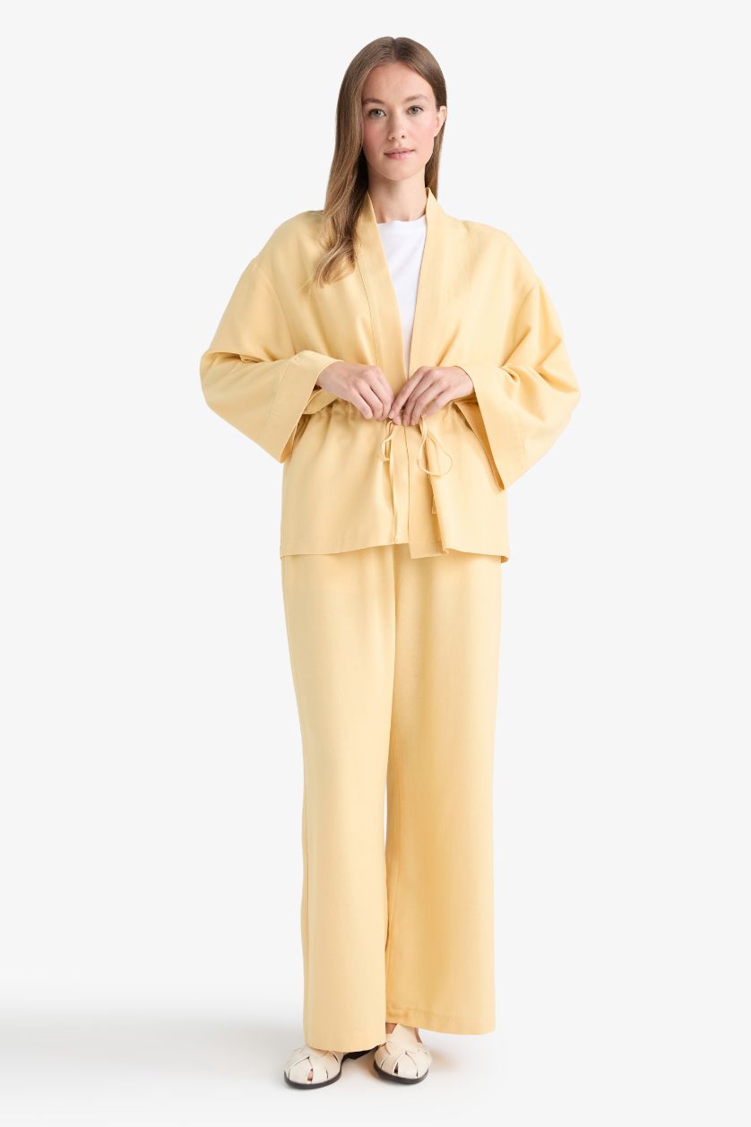 WOMAN Yellow Straight Leg Linen-Blend Capri Pants