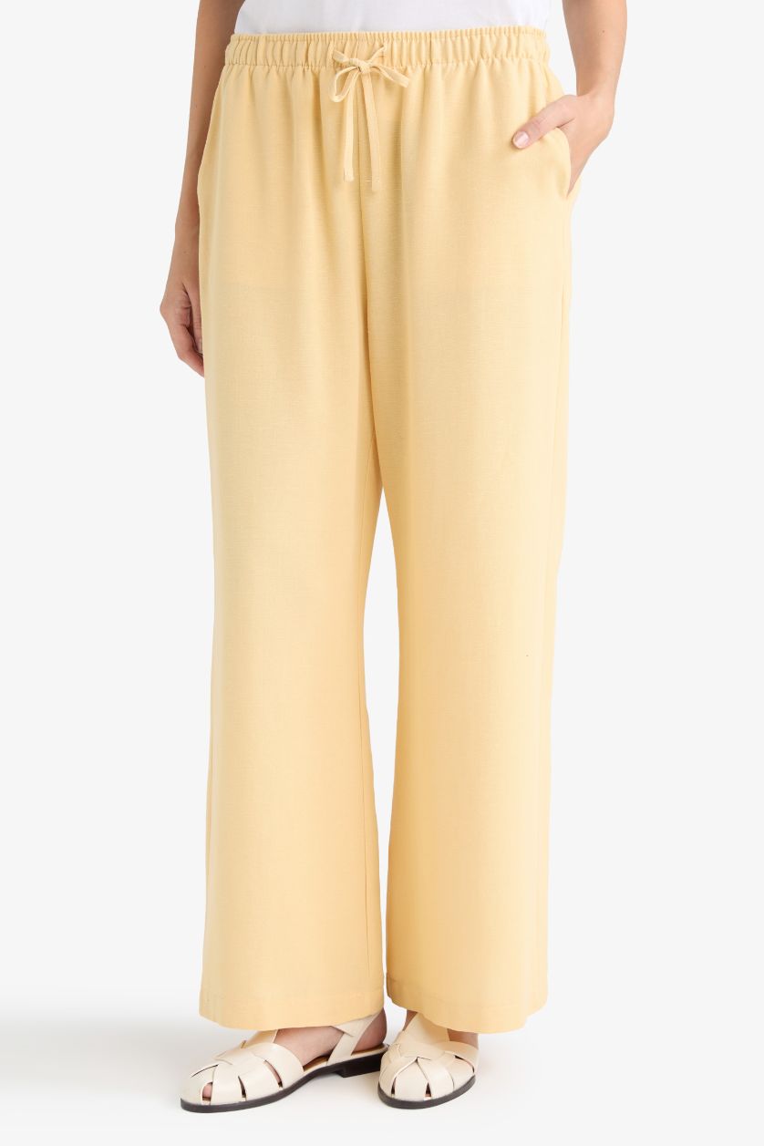 WOMAN Yellow Straight Leg Linen-Blend Capri Pants