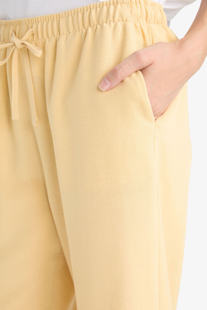 WOMAN Yellow Straight Leg Linen-Blend Capri Pants