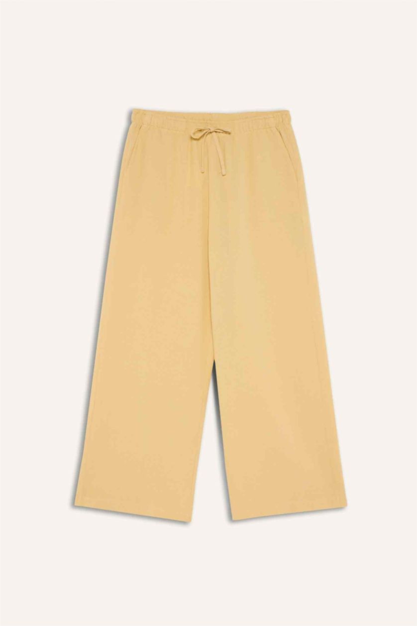 WOMAN Yellow Straight Leg Linen-Blend Capri Pants