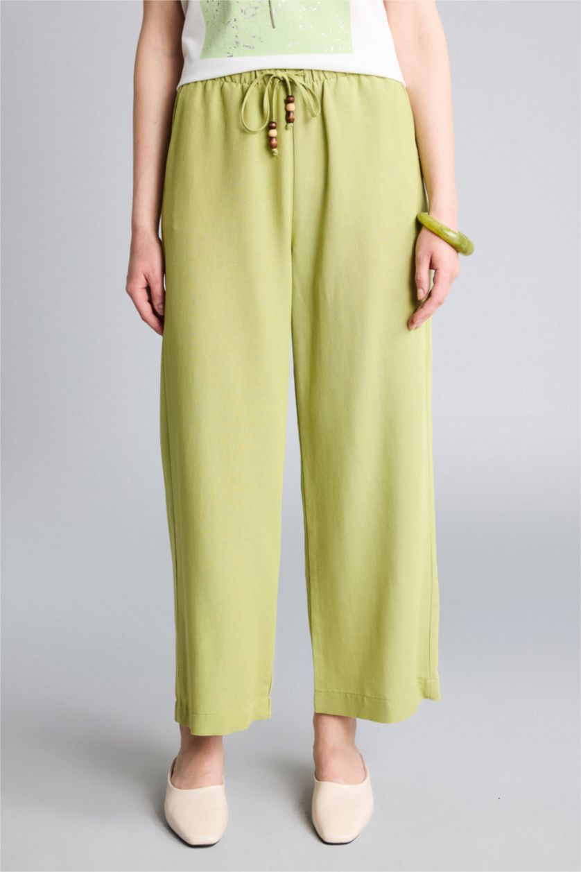 Women Green Linen Blended