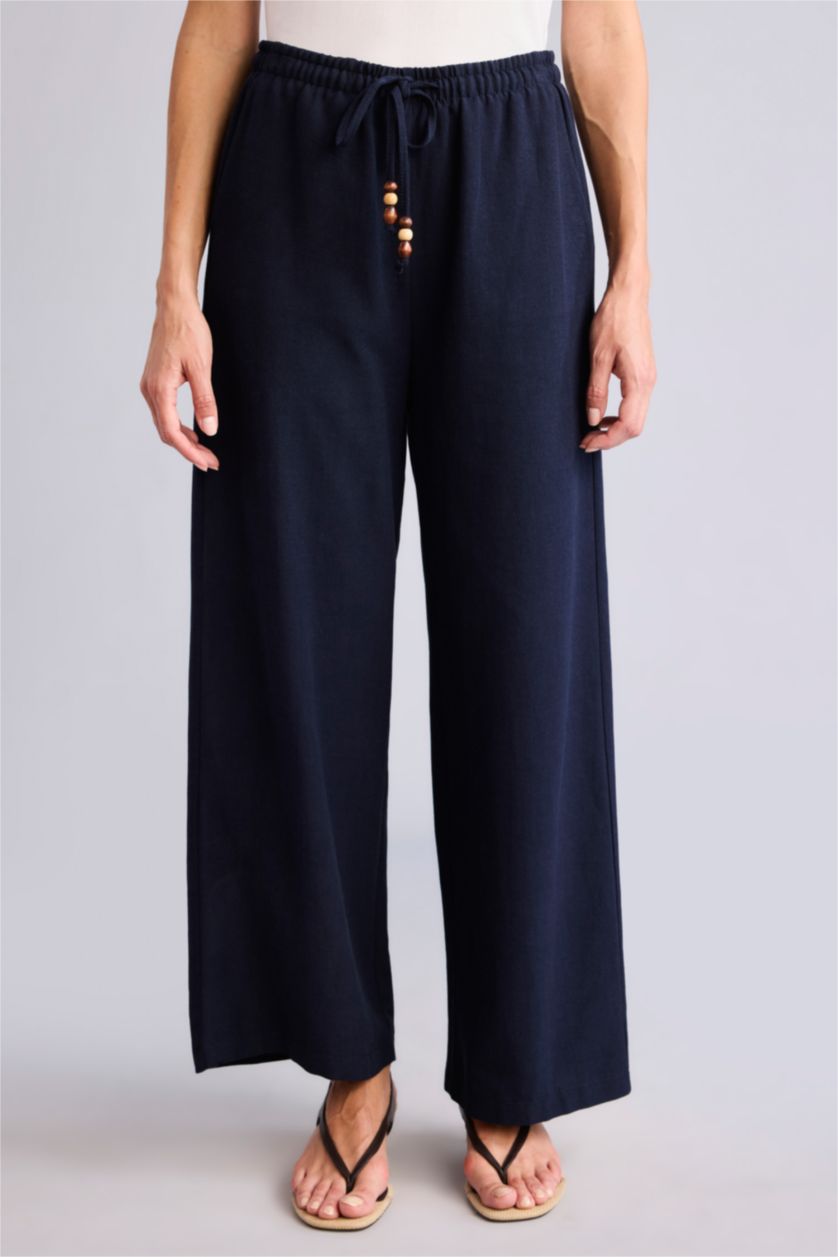 Women NAVY Linen Blended Trousers