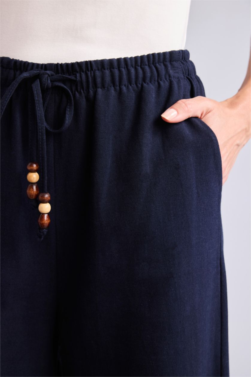 Women NAVY Linen Blended Trousers