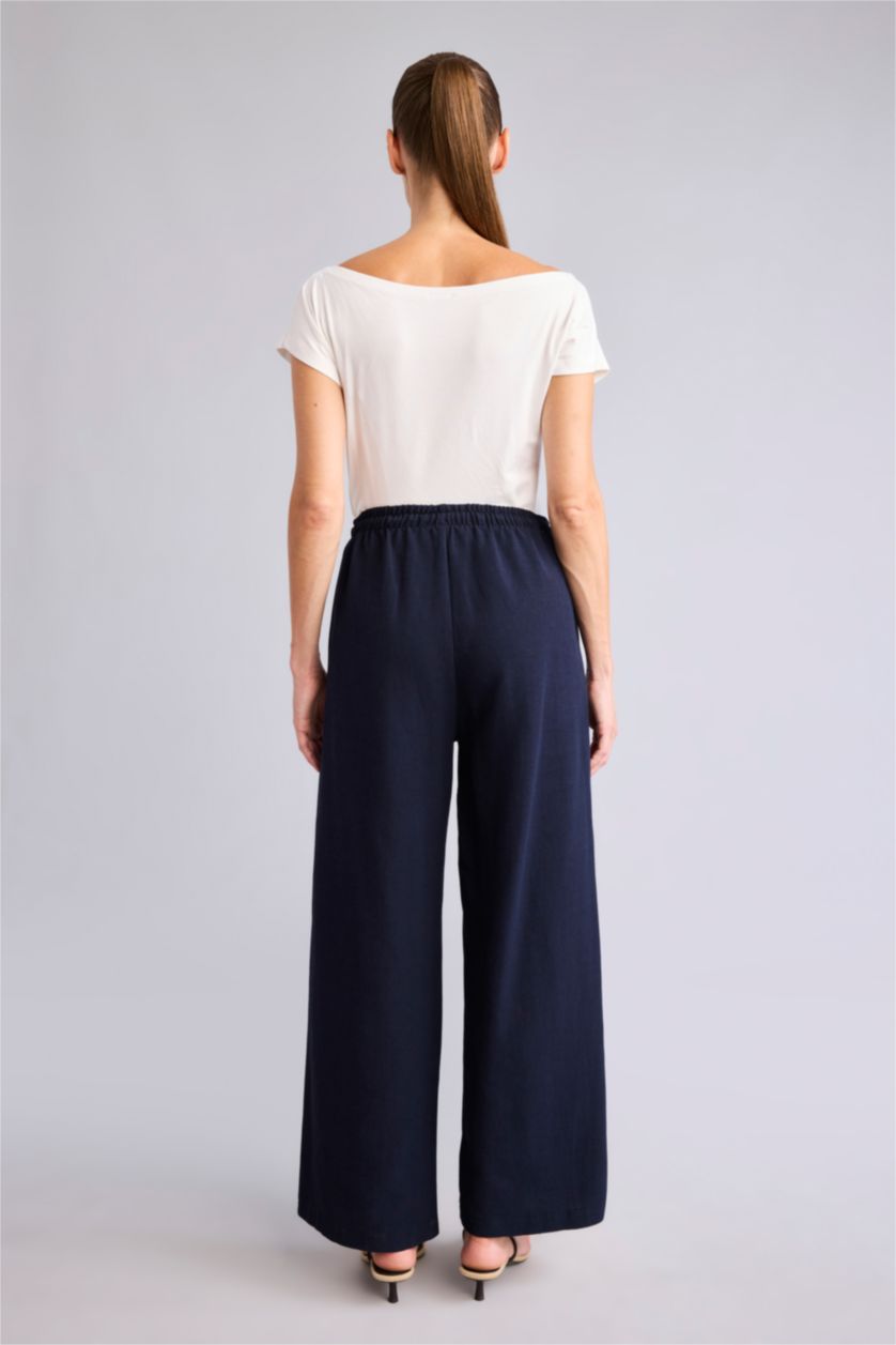 Women NAVY Linen Blended Trousers