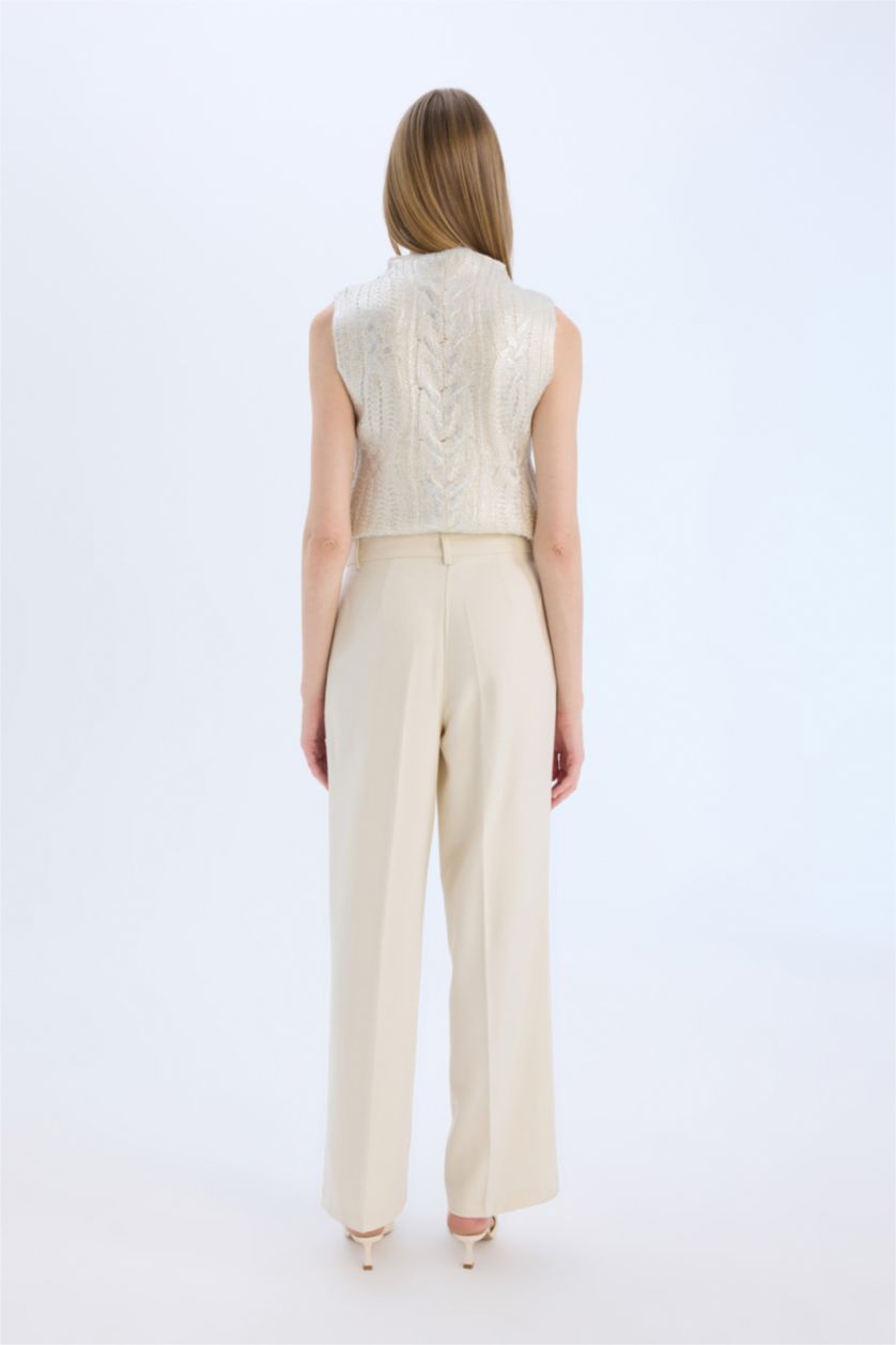 WOMAN Ecru Wide Leg Regular Hem Flanel Trousers