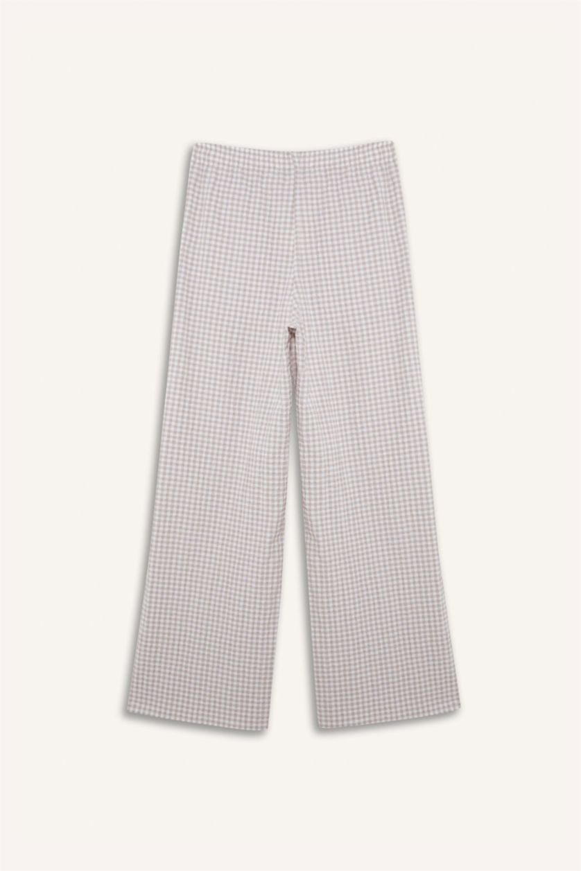 Kadın Taş Wide Leg Kareli Normal Bel Geniş Paça Pantolon