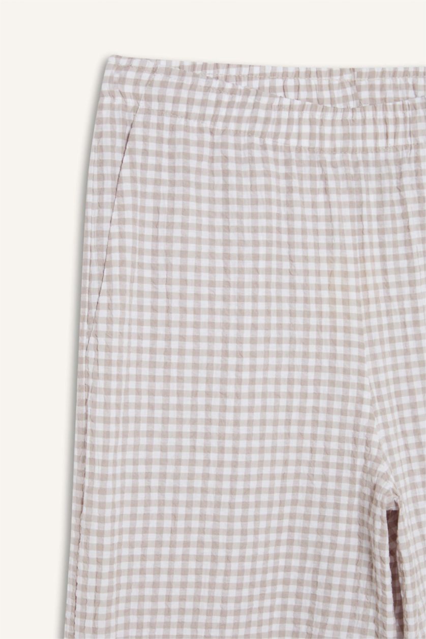 Kadın Taş Wide Leg Kareli Normal Bel Geniş Paça Pantolon