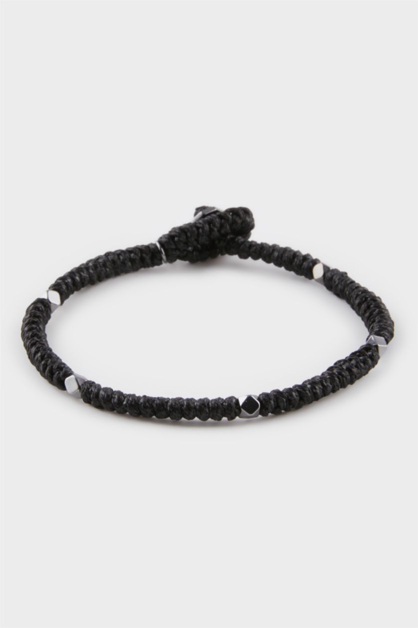 Erkek Siyah AtolyeWolf x DeFacto Erkek Örülmüş İp ve Çelik Parçalı Siyah Siyah Yılan Bileklik