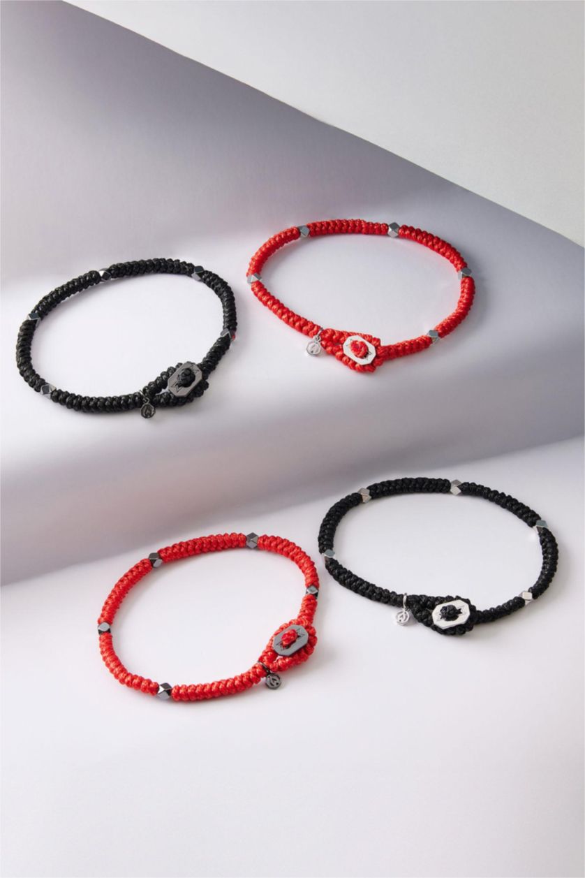 Erkek Siyah AtolyeWolf x DeFacto Erkek Örülmüş İp ve Çelik Parçalı Siyah Siyah Yılan Bileklik