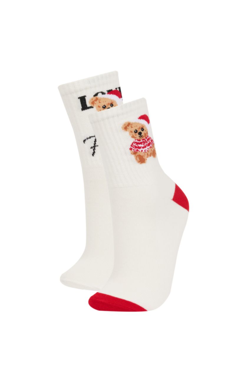 FEMME Blanc Lot de 2 paires de Chaussettes longues en coton pour femme