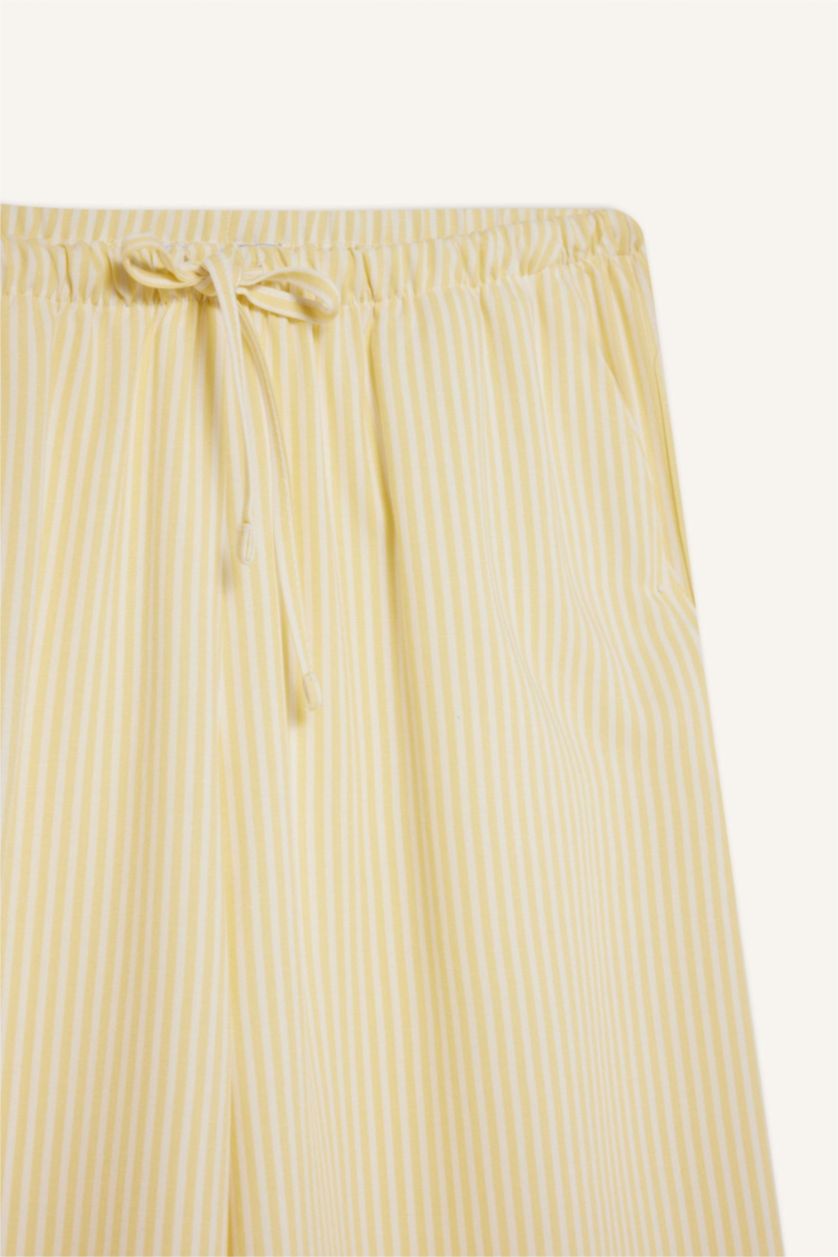 WOMAN Yellow Striped Normal Waist Linen Blend Wide Leg Trousers