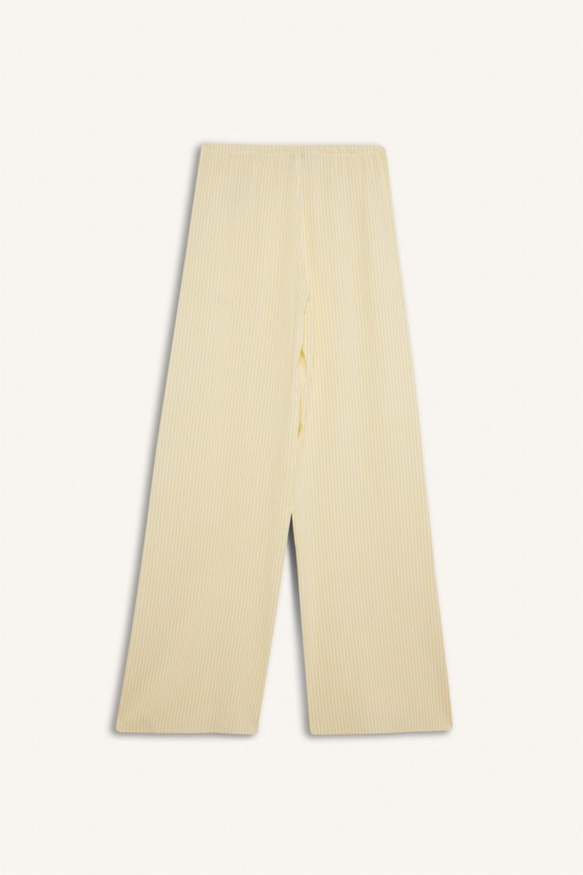 WOMAN Yellow Striped Normal Waist Linen Blend Wide Leg Trousers