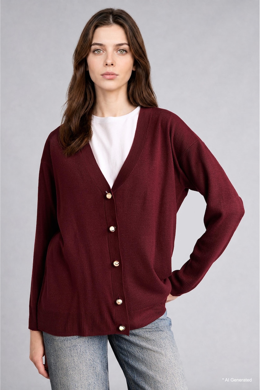 WOMAN Bordeaux Relaxed Fit Knitted V-Neck Vest