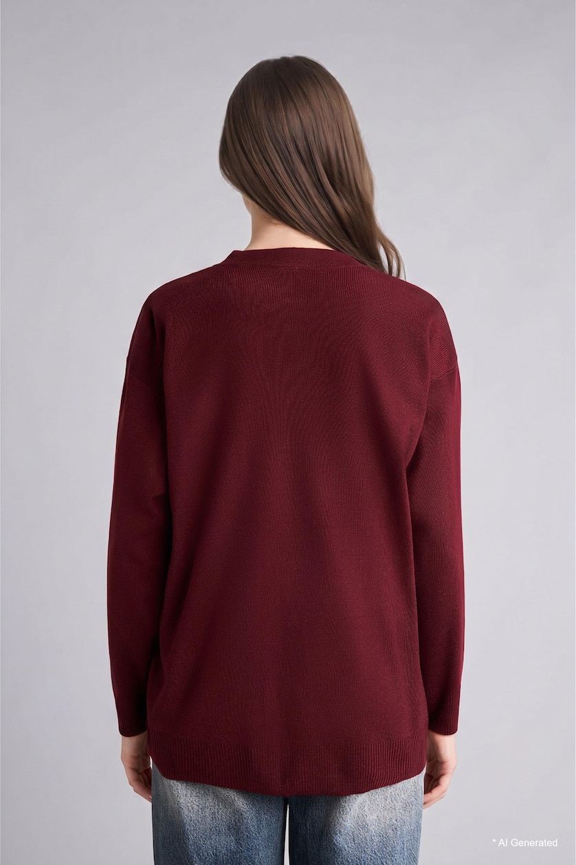 WOMAN Bordeaux Relaxed Fit Knitted V-Neck Vest