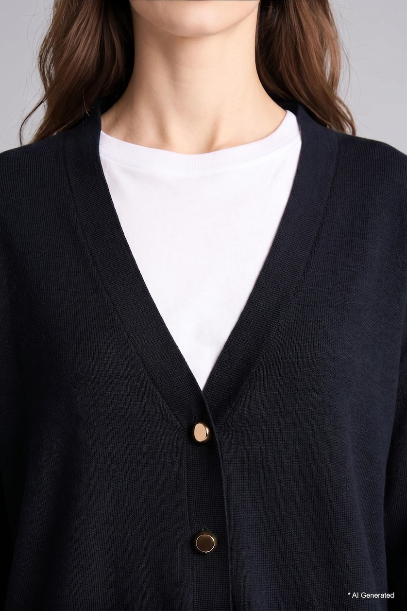 Woman NAVY Relaxed Fit Knitted V-Neck Cardigan