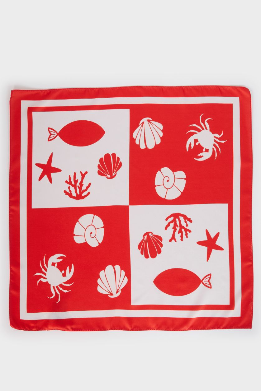 Kadın Kırmızı Kadın Desenli Saten Fular