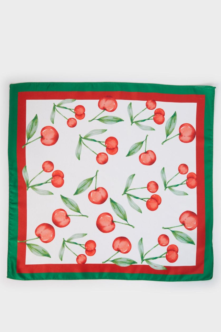 Kadın Kırmızı Kadın Desenli Saten Fular