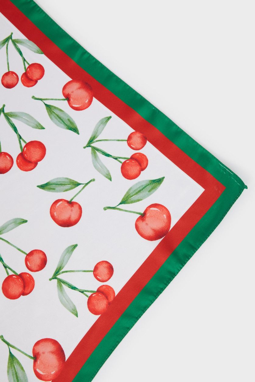 Kadın Kırmızı Kadın Desenli Saten Fular