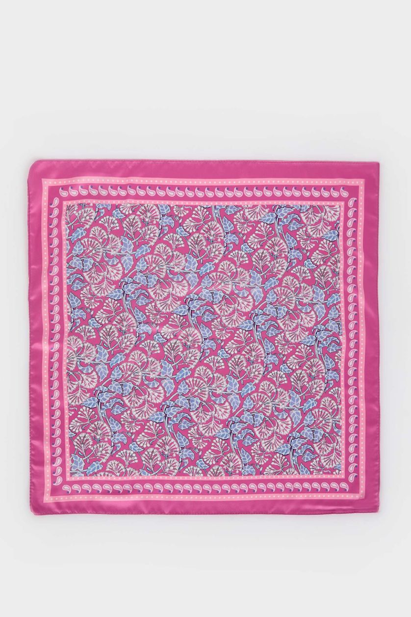 Kadın Fuşya Kadın Desenli Saten Fular