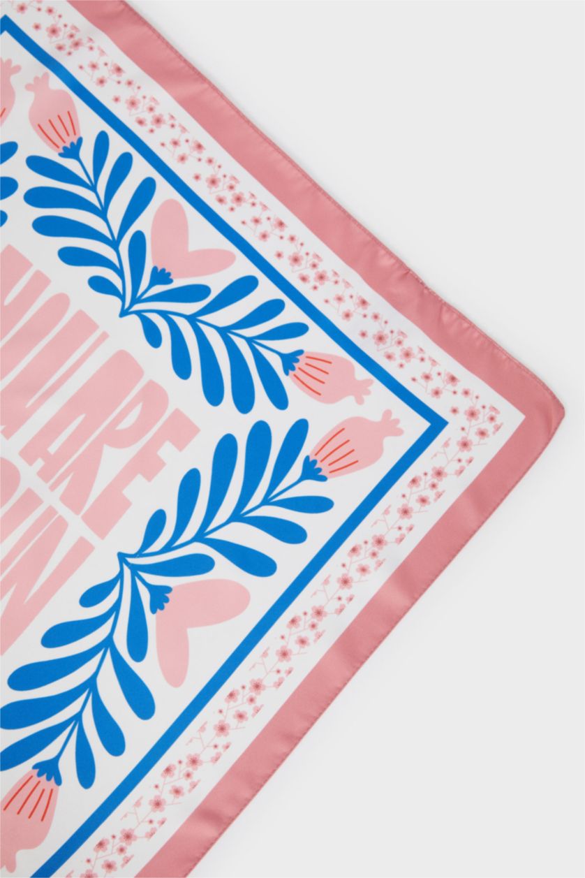 Kadın Pembe Kadın Desenli Saten Fular