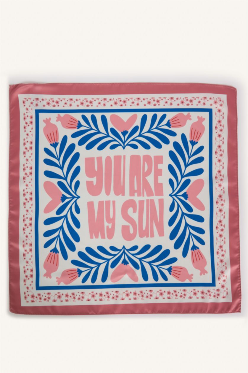 Kadın Pembe Çiçek Desenli Saten Fular