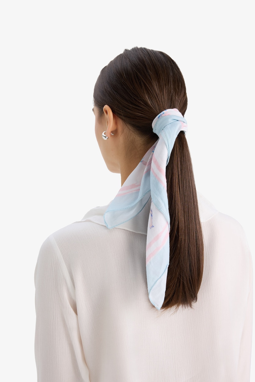 Kadın Açık Mavi Kadın Desenli Pamuklu Bandana
