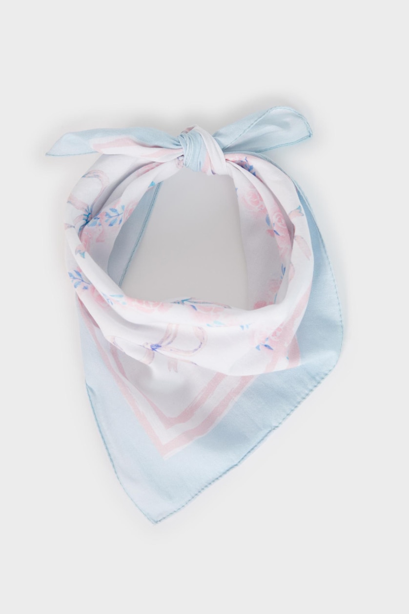 Kadın Açık Mavi Kadın Desenli Pamuklu Bandana