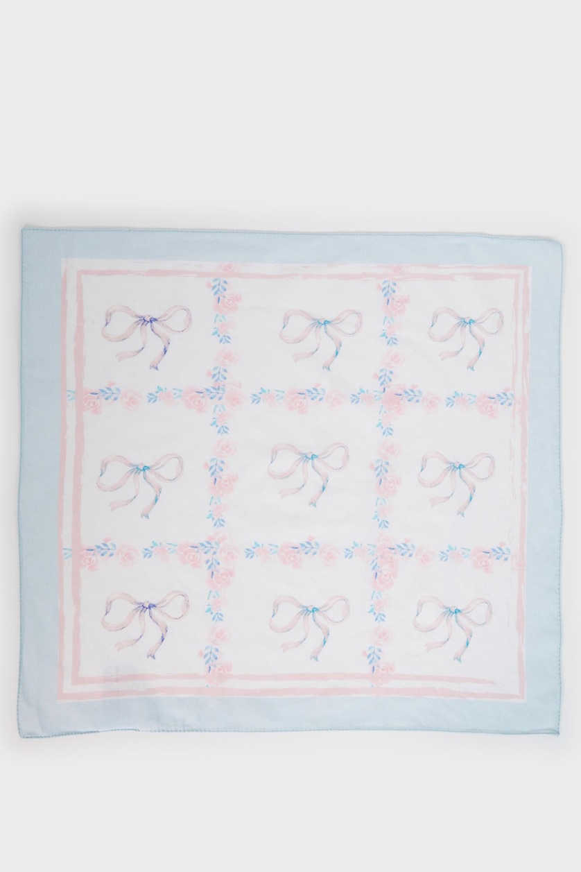 Kadın Açık Mavi Kadın Desenli Pamuklu Bandana