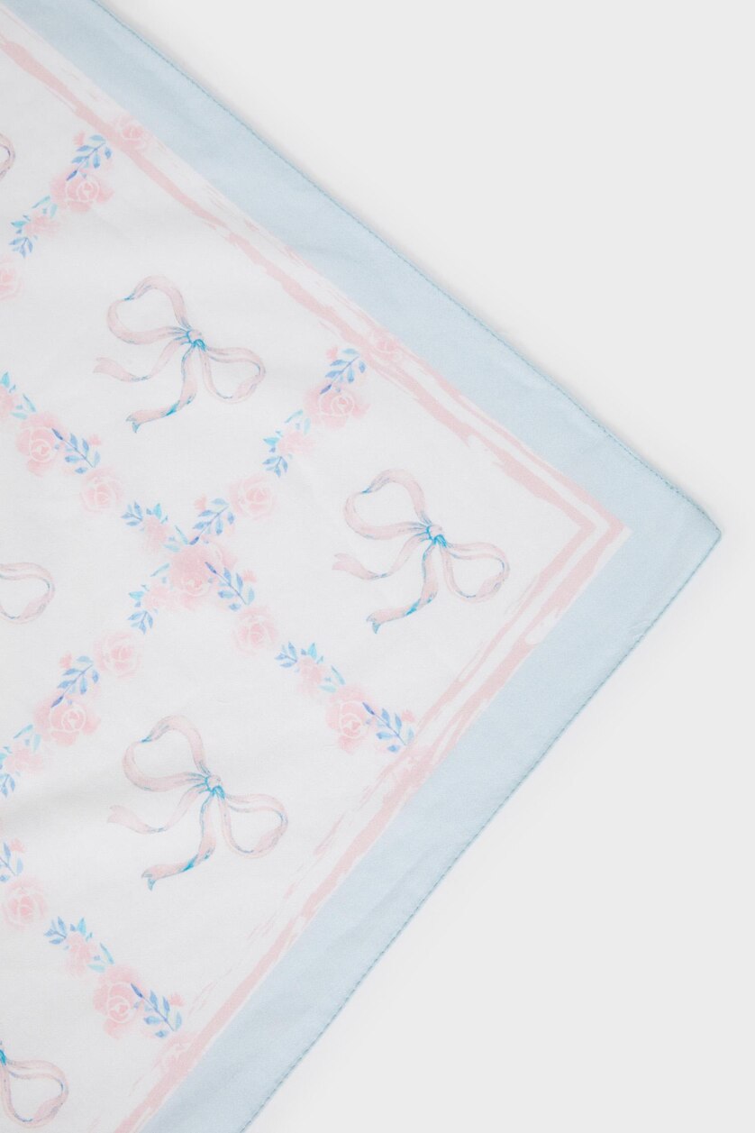 Kadın Açık Mavi Kadın Desenli Pamuklu Bandana