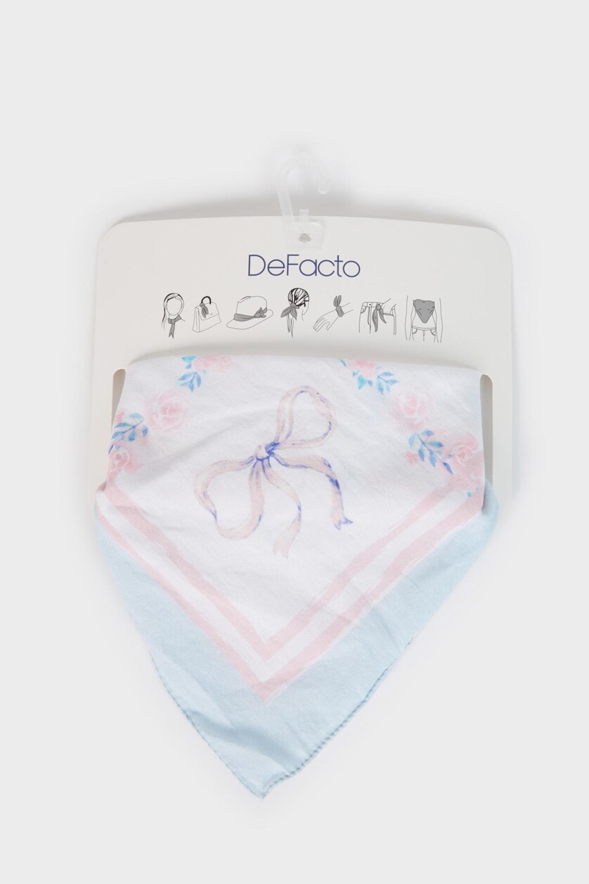 Kadın Açık Mavi Kadın Desenli Pamuklu Bandana
