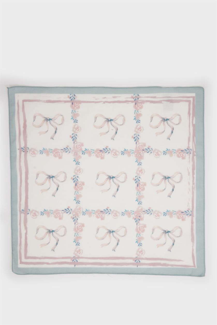Kadın Açık Mavi Kadın Desenli Pamuklu Bandana