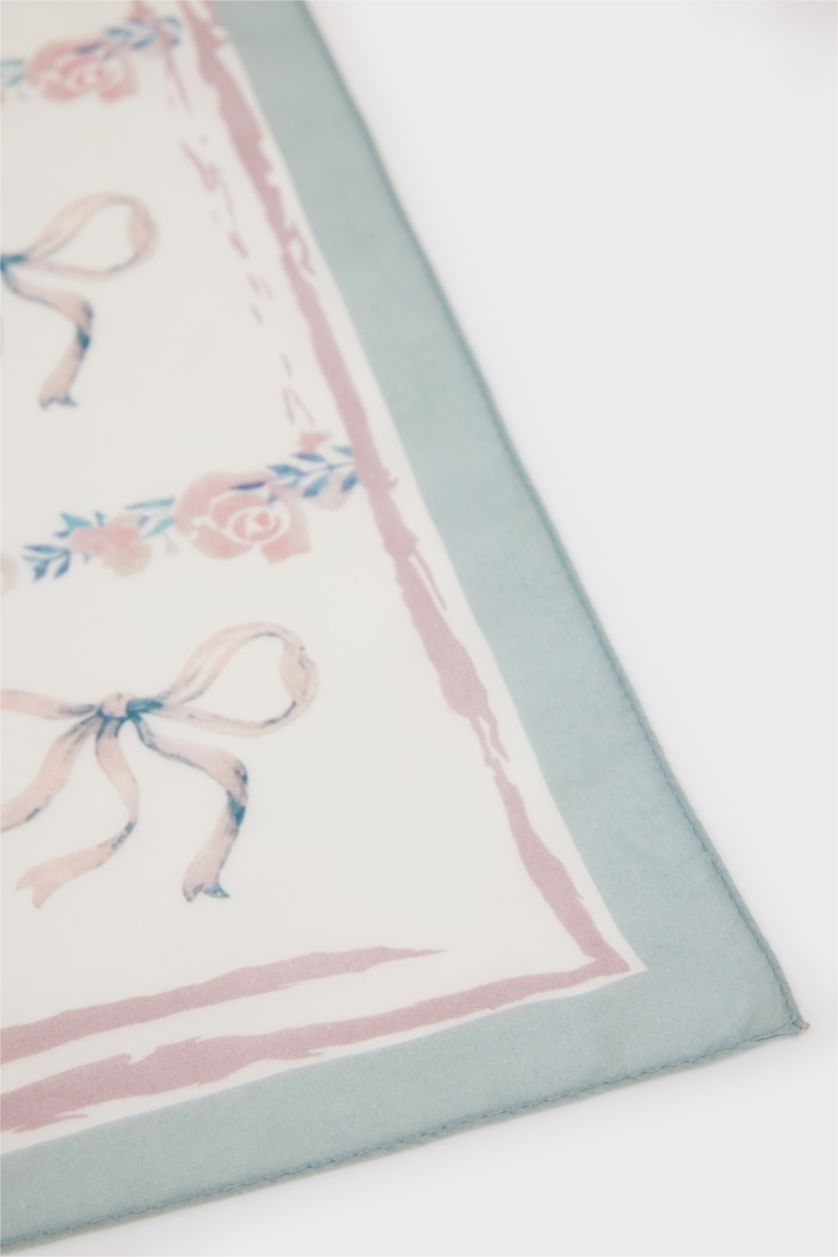 Kadın Açık Mavi Kadın Desenli Pamuklu Bandana