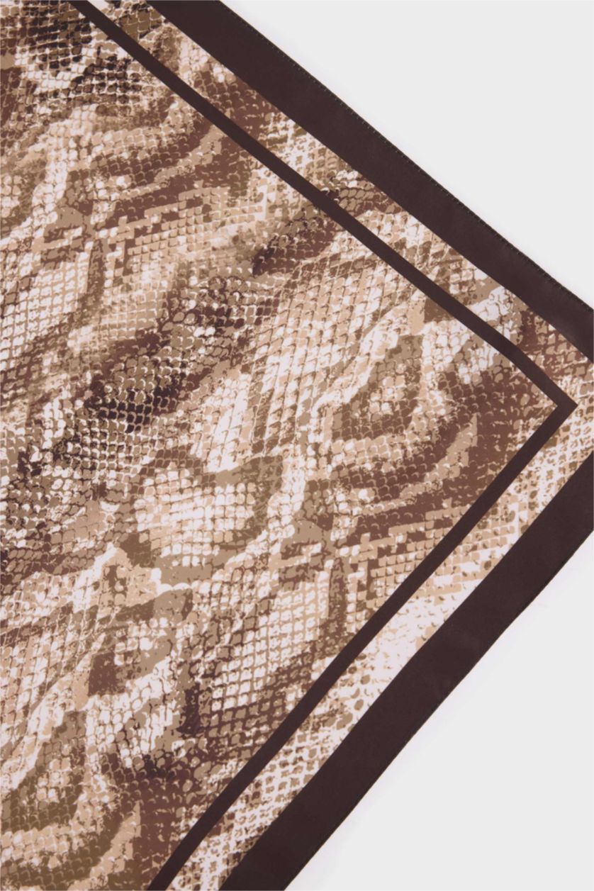 Kadın Bej Kadın Desenli Saten Fular