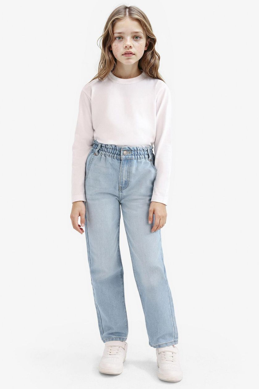 Girls & Teens Light Blue Girl Paperbag Standard Leg Jeans