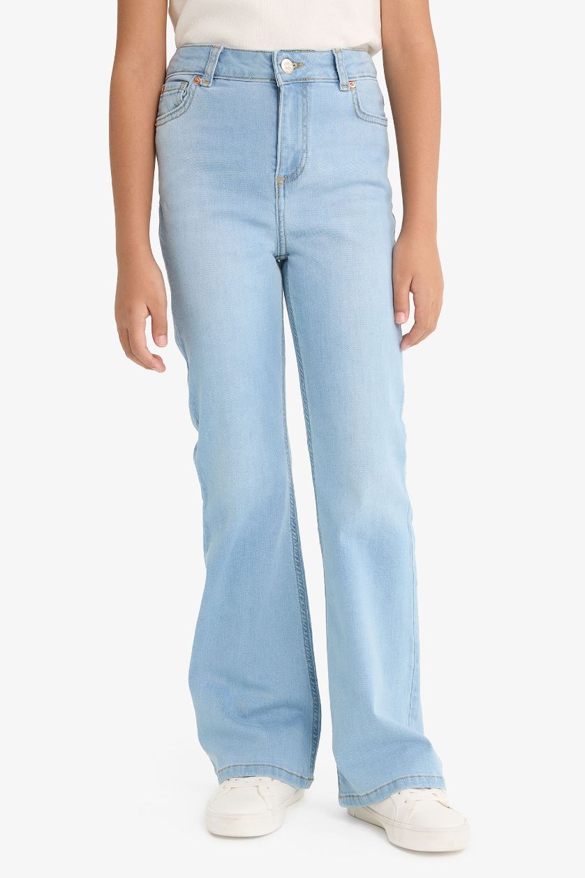 بناتي أزرق فاتح بنطلون جينز بناتي برجل واسع شارلستون