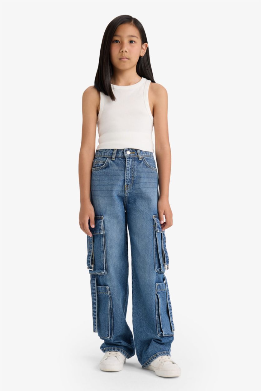 Young Girls - Teen Girls Blue Girl Wide Leg Cargo Jeans