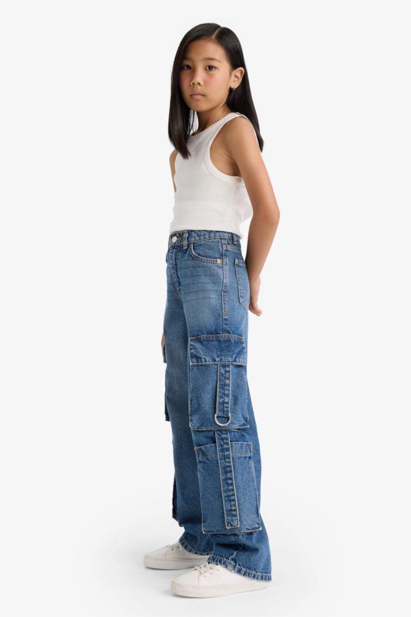 Young Girls - Teen Girls Blue Girl Wide Leg Cargo Jeans