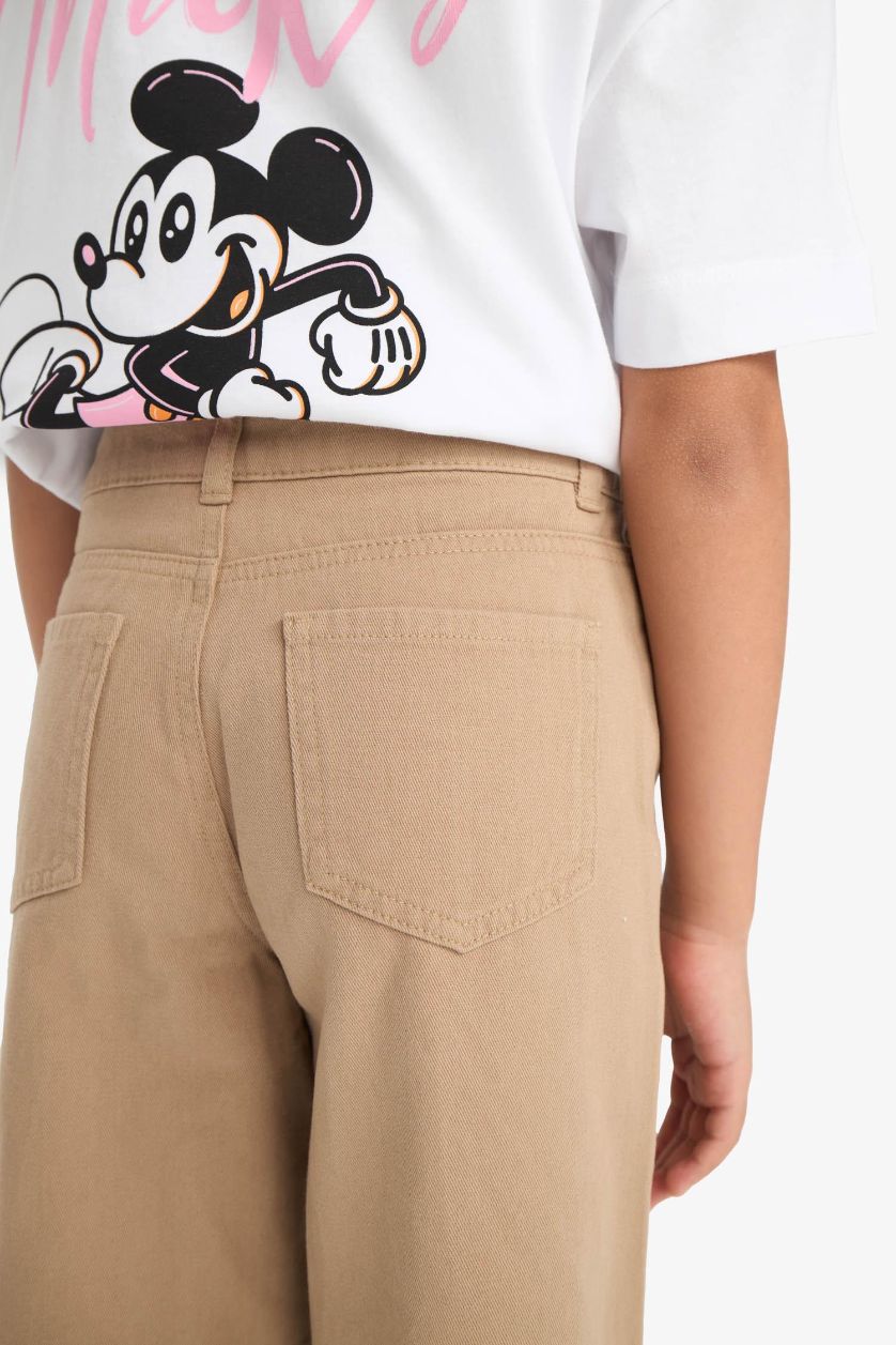 Kız Çocuk - Genç Kız Koyu Bej Wide Leg Geniş Paça Pamuklu Pantolon Kız Çocuk