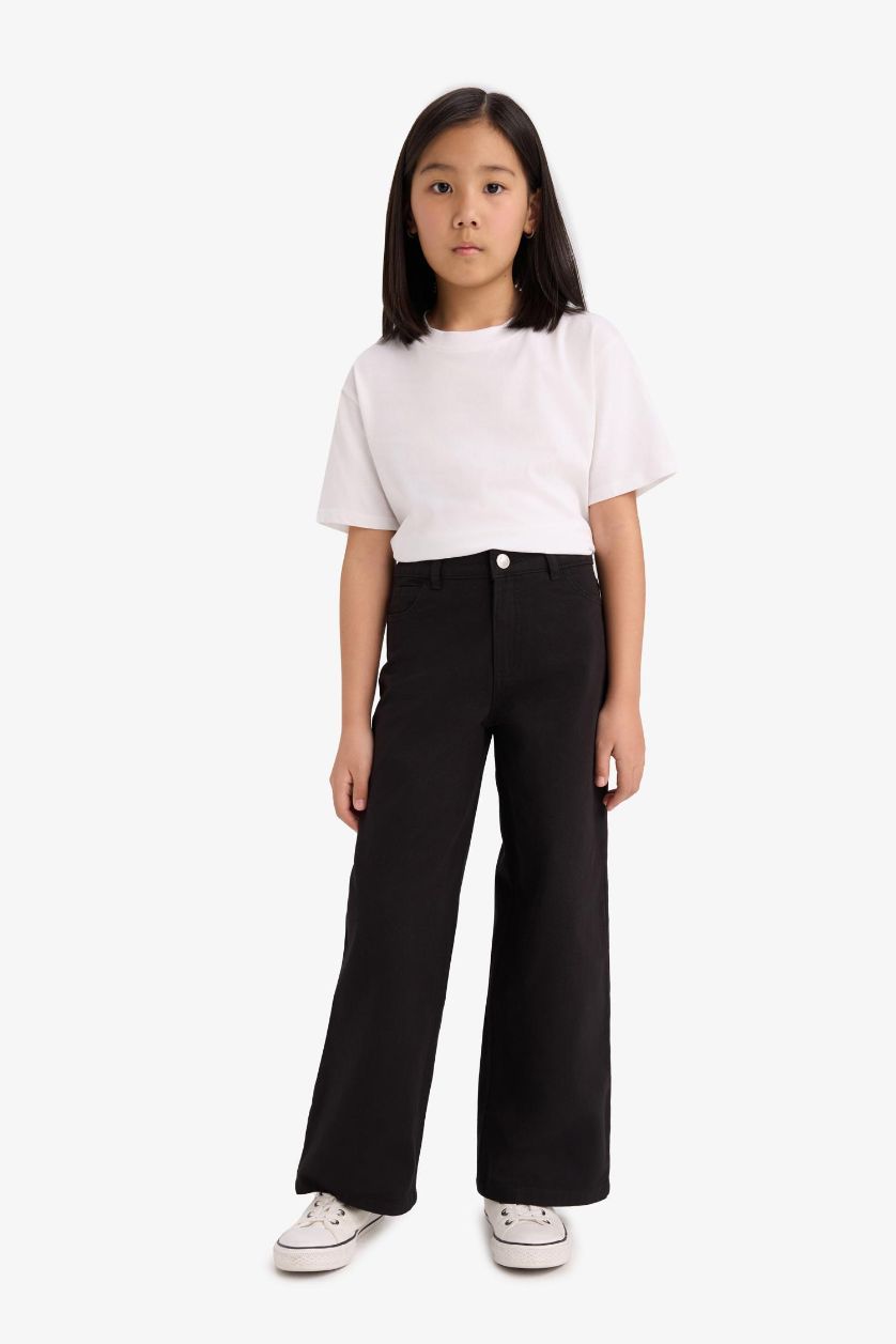 Girls & Teens Black Girl Wide Leg Cotton Trousers