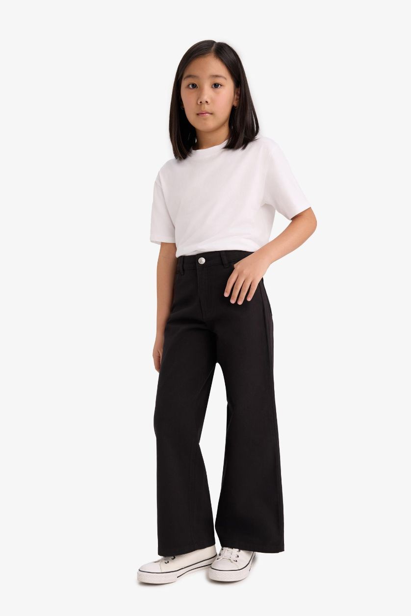 Girls & Teens Black Girl Wide Leg Cotton Trousers