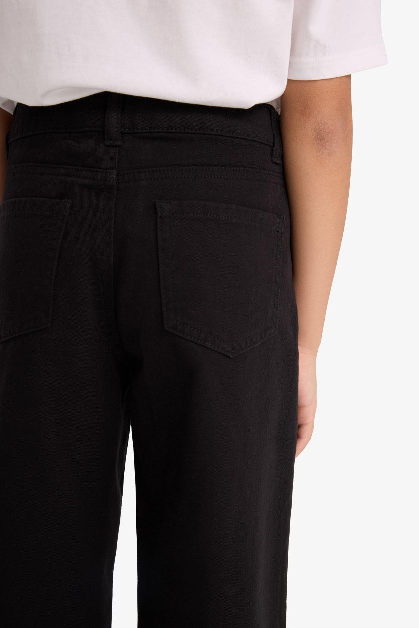 Girls & Teens Black Girl Wide Leg Cotton Trousers