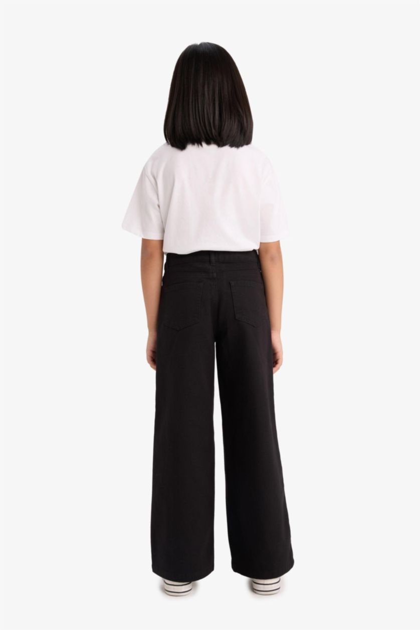 Girls & Teens Black Girl Wide Leg Cotton Trousers