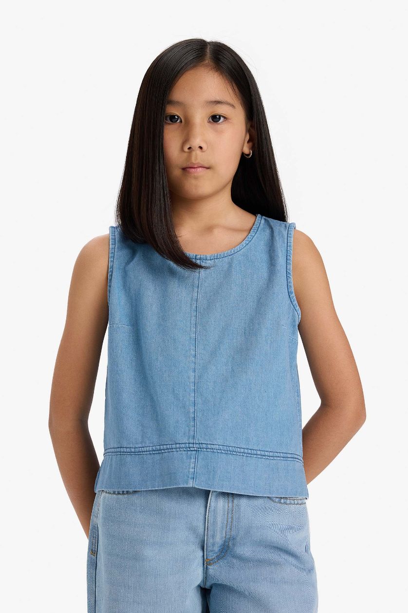 Kız Çocuk - Genç Kız Mavi Kolsuz Jean Bluz Kız Çocuk