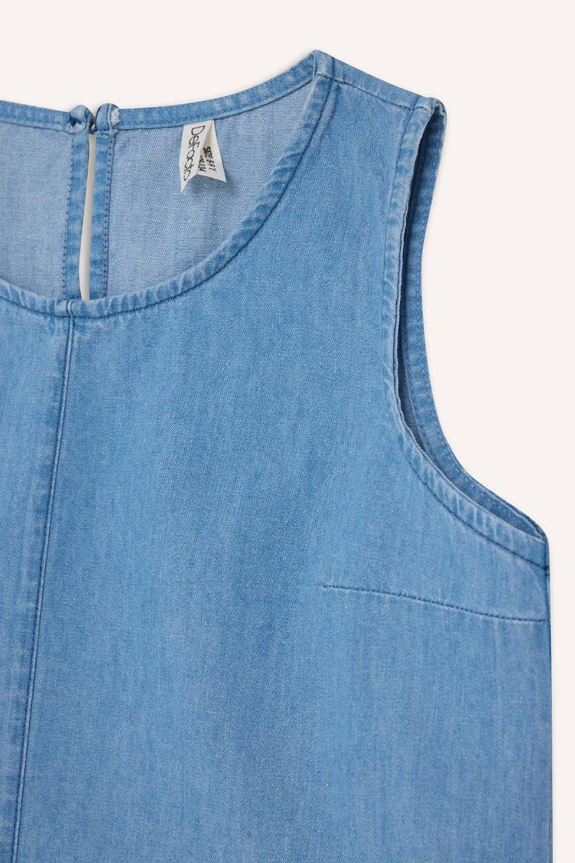 Kız Çocuk - Genç Kız Mavi Kolsuz Jean Bluz Kız Çocuk