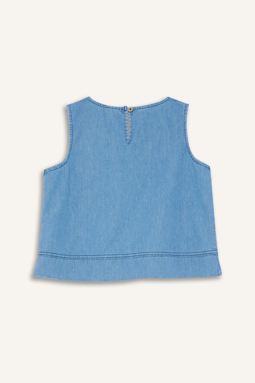 Kız Çocuk - Genç Kız Mavi Kolsuz Jean Bluz Kız Çocuk