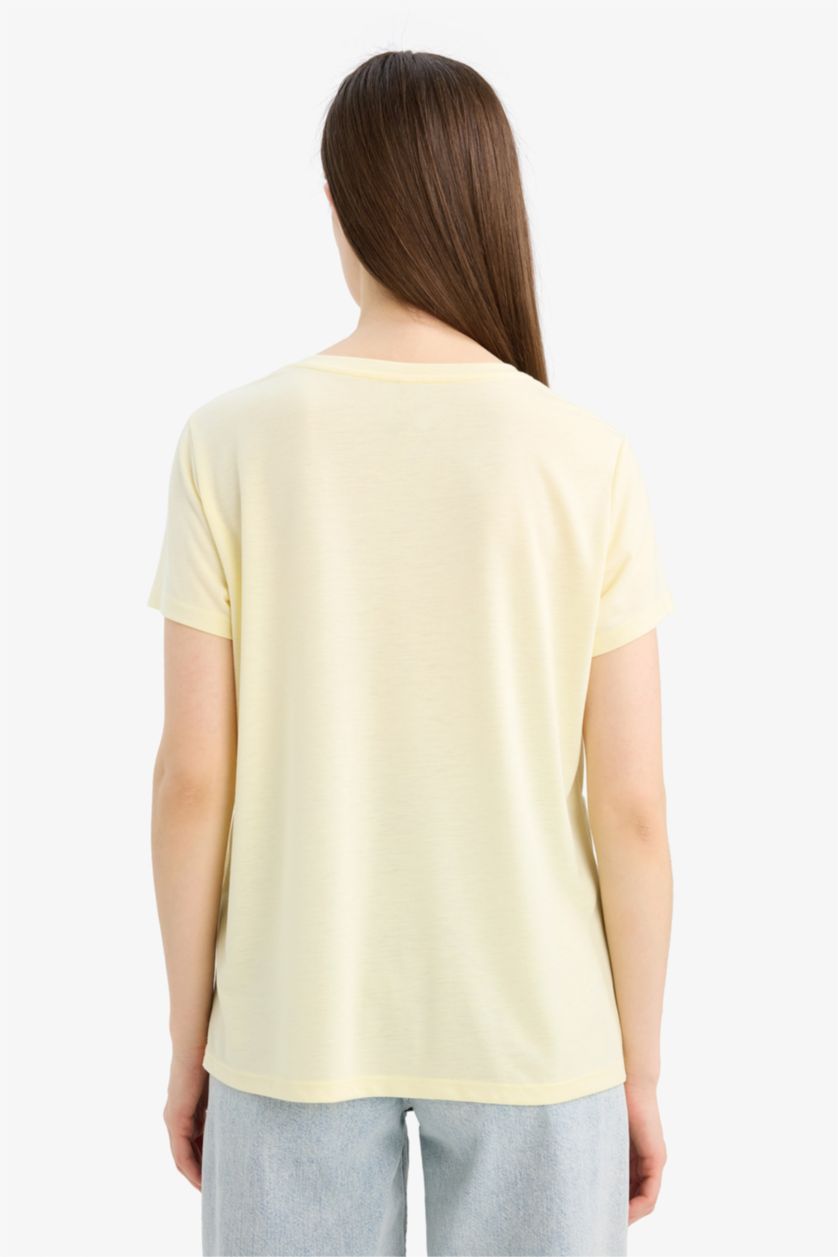 نساء أصفر فاتح Regular Fit Short Sleeve T-Shirt