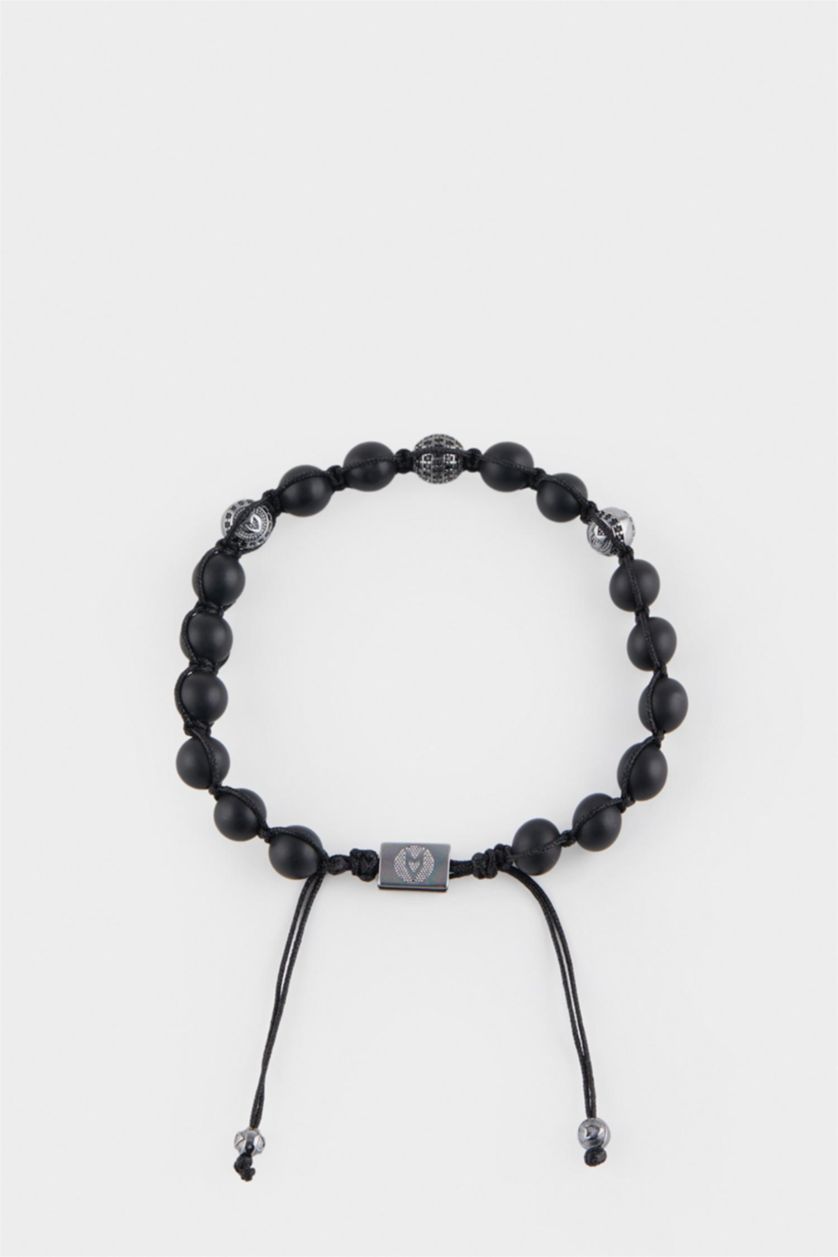 Erkek Siyah AtolyeWolf x DeFacto Erkek Siyah Oniks Taşı Çelik Parçalı Bileklik