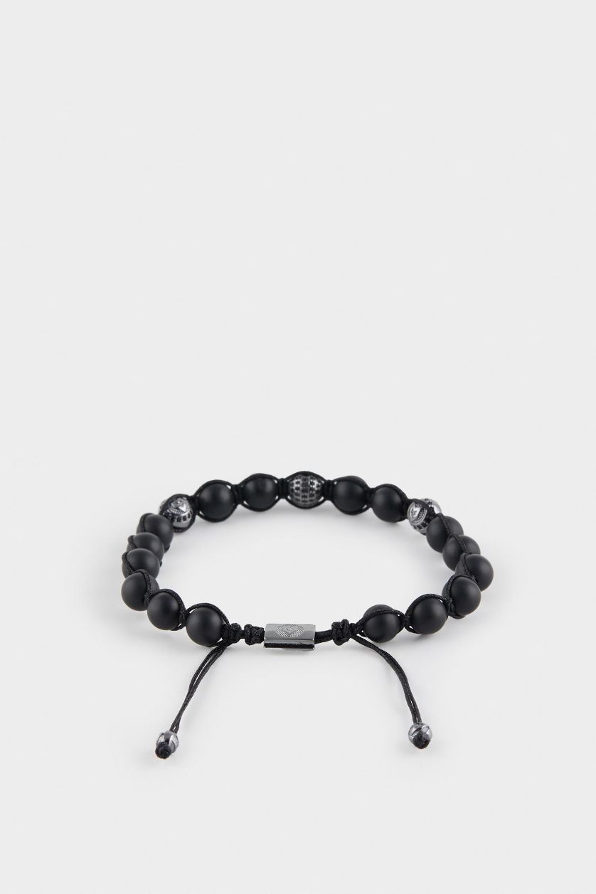 Erkek Siyah AtolyeWolf x DeFacto Erkek Siyah Oniks Taşı Çelik Parçalı Bileklik